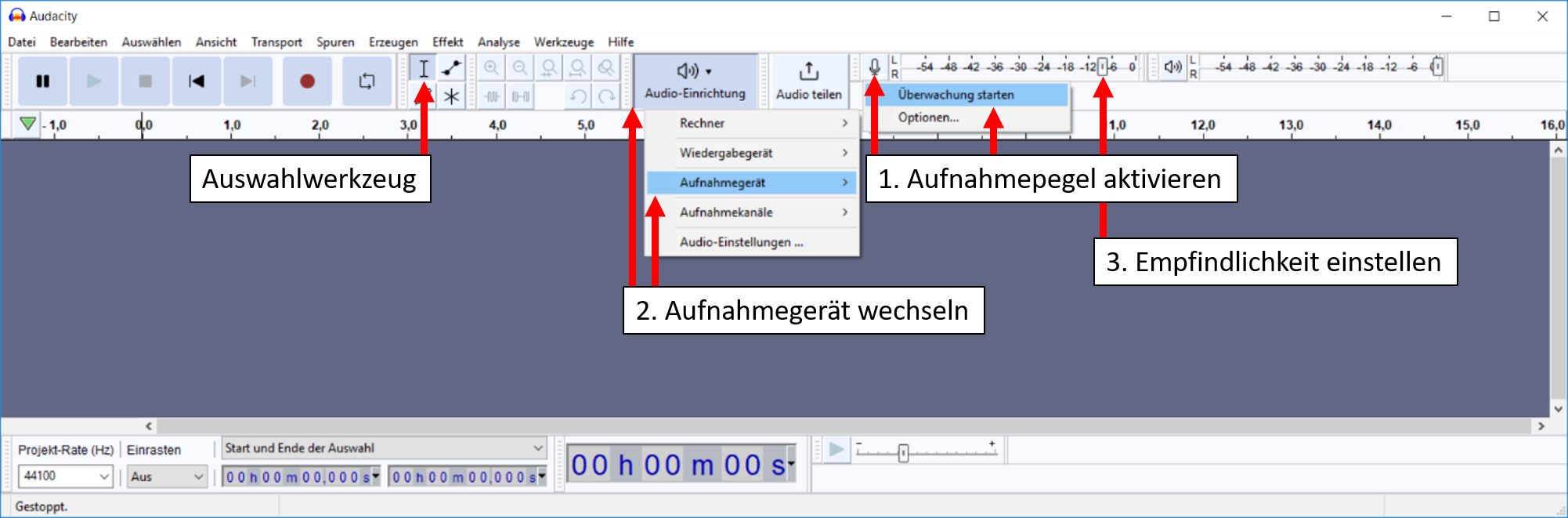 Minetest: Tonaufnahme mit »Audacity« vorbereiten