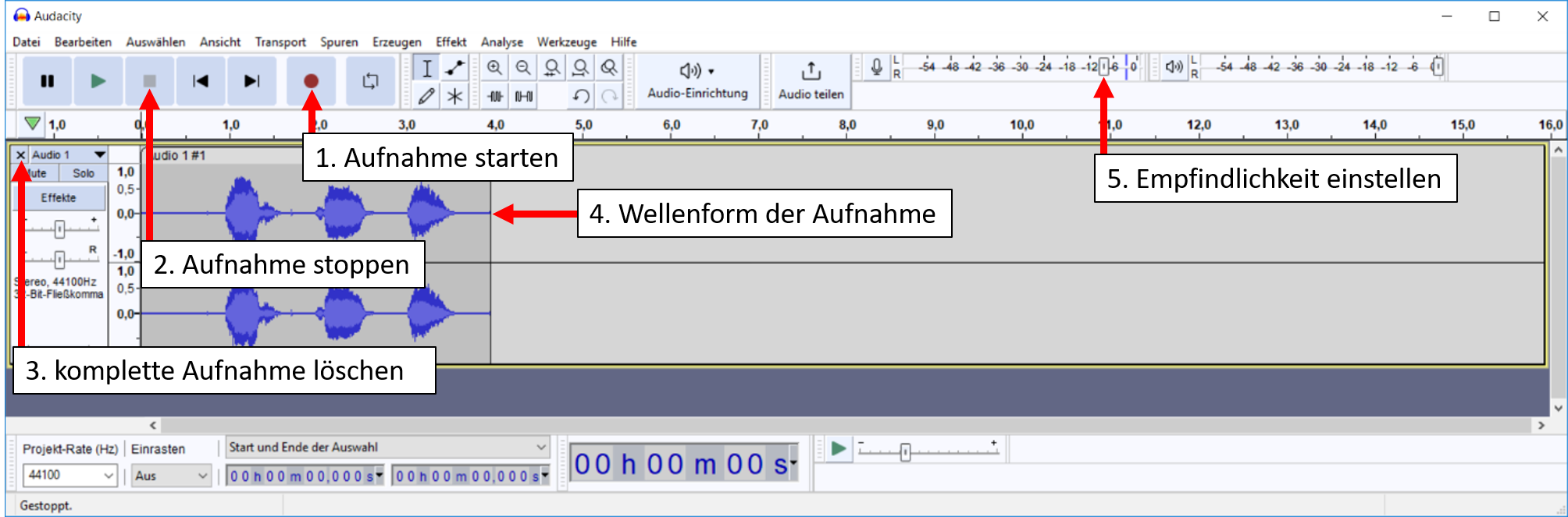 Minetest: Tonaufnahme mit »Audacity« starten