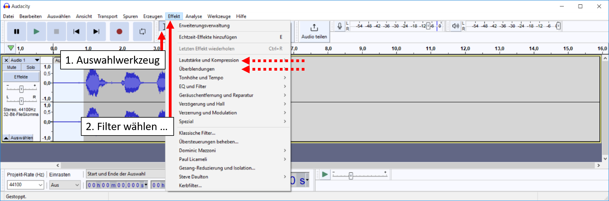 Arbeiten mit Audacity